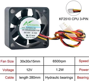 ACP3015 30x30x15mm 30mm Mini Axial Cooling Fan, DC12V KF2510 3Pin Connector Micro Replacement Fan for CPU, Power Supply, Compact 30mm Chassis, SmallFormFactor Computer Hardware ACP3015 30x30x15mm 30mm Mini Axial Cooling Fan, DC12V KF2510 3Pin Connector Micro Replacement Fan for CPU, Power Supply, Compact 30mm Chassis, SmallFormFactor Computer Hardware