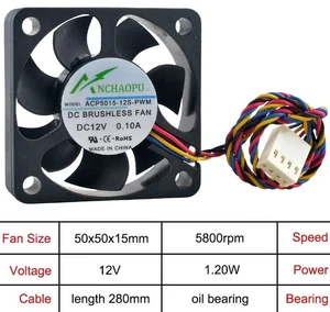 ACP501512SPWM ACP501512BPWM 50x50x15mm 50mm Oil Bearing PWM Cooling Fan, DC12V 0.10A/0.20A 4Pin 5800/8000RPM Mini Replacement CPU Fan for Small PC, Heatsink, Compact Electronic Equipment ACP501512SPWM ACP501512BPWM 50x50x15mm 50mm Oil Bearing PWM Cooling Fan, DC12V 0.10A/0.20A 4Pin 5800/8000RPM Mini Replacement CPU Fan for Small PC, Heatsink, Compact Electronic Equipment