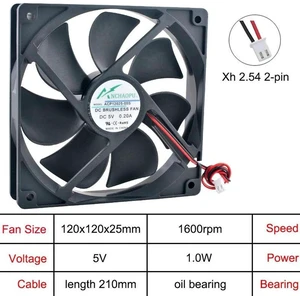 120x120x25mm 120mm OilImpregnated Bearing Axial Cooling Fan, DC5V 2Pin Replacement Fan for ACP12025, Chassis, Power Supply, Inverter and Electronic Equipment Heat Dissipation 120x120x25mm 120mm OilImpregnated Bearing Axial Cooling Fan, DC5V 2Pin Replacement Fan for ACP12025, Chassis, Power Supply, Inverter and Electronic Equipment Heat Dissipation