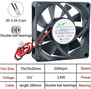 70x70x20mm HighSpeed DualBall Axial Cooling Fan DC 12V 2Pin Replacement Fan ACP7020 for Chargers, Power Supplies and Inverters Compact Electronic Equipment Heat Dissipation Repair Parts 70x70x20mm HighSpeed DualBall Axial Cooling Fan DC 12V 2Pin Replacement Fan ACP7020 for Chargers, Power Supplies and Inverters Compact Electronic Equipment Heat Dissipation Repair Parts