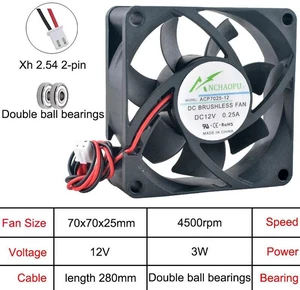 70x70x25mm DualBall Axial Cooling Fan DC 12V Replacement Fan ACP7025 for Server Power Supply and Inverter Electronic Hardware Heat Dissipation Repair Parts 70x70x25mm DualBall Axial Cooling Fan DC 12V Replacement Fan ACP7025 for Server Power Supply and Inverter Electronic Hardware Heat Dissipation Repair Parts