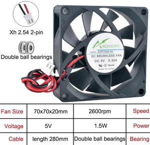 70x70x20mm HighSpeed DualBall Axial Cooling Fan DC 5V 2Pin Replacement Fan ACP7020 for Chargers, Power Supplies, Inverters Compact Electronic Equipment Heat Dissipation Repair Parts 70x70x20mm HighSpeed DualBall Axial Cooling Fan DC 5V 2Pin Replacement Fan ACP7020 for Chargers, Power Supplies, Inverters Compact Electronic Equipment Heat Dissipation Repair Parts