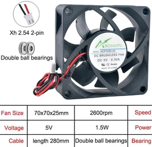 70x70x25mm DualBall Axial Cooling Fan DC 5V Replacement Fan ACP7025 for Server Power Supply and Inverter Electronic Hardware Heat Dissipation Repair Parts 70x70x25mm DualBall Axial Cooling Fan DC 5V Replacement Fan ACP7025 for Server Power Supply and Inverter Electronic Hardware Heat Dissipation Repair Parts