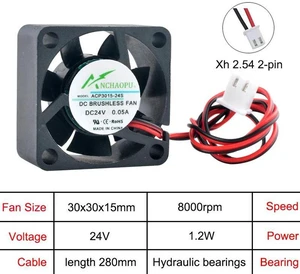 ACP3015 Miniature Axial Cooling Fan, 30x30x15mm 3cm DC 24V 2Pin XH2.54 Connector Replacement Fan, Compact Ventilation Fan for Chassis CPU and Power Supply Internal Heat Dissipation ACP3015 Miniature Axial Cooling Fan, 30x30x15mm 3cm DC 24V 2Pin XH2.54 Connector Replacement Fan, Compact Ventilation Fan for Chassis CPU and Power Supply Internal Heat Dissipation