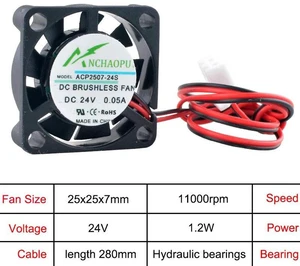 25x25x7mm UltraThin Mini Cooling Fan, 2.5cm DC 24V 2Pin Micro Connector Replacement Fan, Compact Slim Ventilation Fan for Printer and Power Supply Internal Heat Dissipation 25x25x7mm UltraThin Mini Cooling Fan, 2.5cm DC 24V 2Pin Micro Connector Replacement Fan, Compact Slim Ventilation Fan for Printer and Power Supply Internal Heat Dissipation