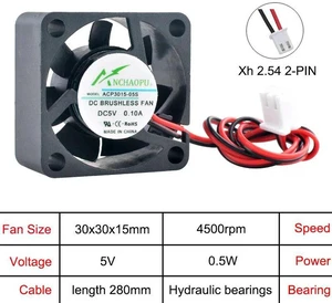 ACP3015 Miniature Axial Cooling Fan, 30x30x15mm 3cm DC 5V 2Pin XH2.54 Connector Replacement Fan, Compact Ventilation Fan for CPU and Power Supply Internal Heat Dissipation ACP3015 Miniature Axial Cooling Fan, 30x30x15mm 3cm DC 5V 2Pin XH2.54 Connector Replacement Fan, Compact Ventilation Fan for CPU and Power Supply Internal Heat Dissipation