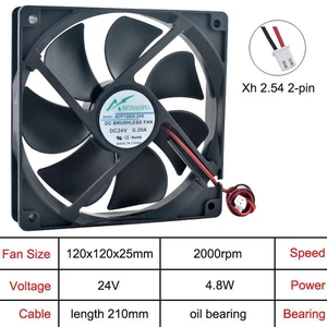 ACP12025 Axial Cooling Fan, 120x120x25mm 120mm DC 24V 2Pin OilImpregnated Bearing Replacement Vent Fan, Air Circulation Fan for Chassis, Power Supply and Inverter Heat Dissipation ACP12025 Axial Cooling Fan, 120x120x25mm 120mm DC 24V 2Pin OilImpregnated Bearing Replacement Vent Fan, Air Circulation Fan for Chassis, Power Supply and Inverter Heat Dissipation