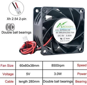 ACP6038 HighSpeed Axial Cooling Fan, 60x60x38mm 6cm DC 5V 2Pin Replacement Vent Fan, Compact HighAirflow Cooler for Server Power Supply and Computer Electronics Internal Heat Dissipation ACP6038 HighSpeed Axial Cooling Fan, 60x60x38mm 6cm DC 5V 2Pin Replacement Vent Fan, Compact HighAirflow Cooler for Server Power Supply and Computer Electronics Internal Heat Dissipation