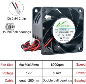 ACP6038 HighSpeed Axial Cooling Fan, 60x60x38mm 6cm DC 12V 2Pin Replacement Vent Fan, HighAirflow Compact Cooler for Server Power Supply and Computer Electronics Internal Heat Dissipation ACP6038 HighSpeed Axial Cooling Fan, 60x60x38mm 6cm DC 12V 2Pin Replacement Vent Fan, HighAirflow Compact Cooler for Server Power Supply and Computer Electronics Internal Heat Dissipation