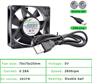 2Pcs 7025 70x70x25mm DC 5V USB Interface Silent Axial Cooling Fans Brushless Replacement Fan for DIY Cooling, Router, Game Console, TV Box, Power Supply Internal Heat Dissipation Parts 2Pcs 7025 70x70x25mm DC 5V USB Interface Silent Axial Cooling Fans Brushless Replacement Fan for DIY Cooling, Router, Game Console, TV Box, Power Supply Internal Heat Dissipation Parts