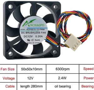 ACP501005PWM ACP501012PWM 5010 Axial Cooling Fan 50x50x10mm 5CM DC12V OilBearing 4Pin PWM Brushless Mini Fan Replacement for Micro PC, Motherboard, Compact CPU Cooling System ACP501005PWM ACP501012PWM 5010 Axial Cooling Fan 50x50x10mm 5CM DC12V OilBearing 4Pin PWM Brushless Mini Fan Replacement for Micro PC, Motherboard, Compact CPU Cooling System