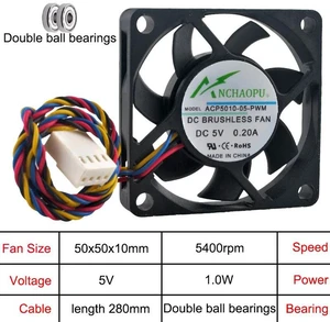 ACP501005PWM ACP501012PWM 5010 Axial Cooling Fan 50x50x10mm 5CM DC5V Dual Ball Bearing 4Pin PWM Brushless Mini Fan Replacement for Micro PC, Motherboard, Compact CPU Cooling System ACP501005PWM ACP501012PWM 5010 Axial Cooling Fan 50x50x10mm 5CM DC5V Dual Ball Bearing 4Pin PWM Brushless Mini Fan Replacement for Micro PC, Motherboard, Compact CPU Cooling System