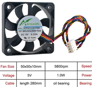 ACP501005PWM ACP501012PWM 5010 Axial Cooling Fan 50x50x10mm 5CM DC5V OilBearing 4Pin PWM Brushless Mini Fan Replacement for Micro PC, Motherboard, Compact CPU Cooling System ACP501005PWM ACP501012PWM 5010 Axial Cooling Fan 50x50x10mm 5CM DC5V OilBearing 4Pin PWM Brushless Mini Fan Replacement for Micro PC, Motherboard, Compact CPU Cooling System