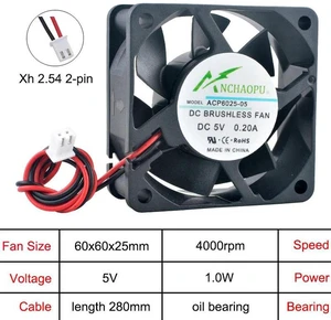 ACP6025 60x60x25mm 60mm Axial Cooling Fan, DC 5V 2Pin Oil Bearing Case Fan, Replacement Ventilation Fan for Charger, Power Supply and Inverter Heat Dissipation System Repair Spare Part ACP6025 60x60x25mm 60mm Axial Cooling Fan, DC 5V 2Pin Oil Bearing Case Fan, Replacement Ventilation Fan for Charger, Power Supply and Inverter Heat Dissipation System Repair Spare Part