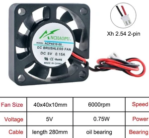 ACP4010 40x40x10mm 40mm Axial Cooling Fan, DC 5V 2Pin OilImpregnated Bearing Case Fan, Replacement Ventilation Fan for Printer and Industrial Control Computer Power Supply Heat Dissipation Repair ACP4010 40x40x10mm 40mm Axial Cooling Fan, DC 5V 2Pin OilImpregnated Bearing Case Fan, Replacement Ventilation Fan for Printer and Industrial Control Computer Power Supply Heat Dissipation Repair