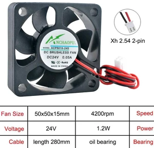 50x50x15mm Axial Cooling Fan DC 24V OilBearing 2Pin Replacement for ACP5015, Compact Brushless Fan for Power Supply, Charger, Inverter Internal Heat Dissipation Replacement Projects 50x50x15mm Axial Cooling Fan DC 24V OilBearing 2Pin Replacement for ACP5015, Compact Brushless Fan for Power Supply, Charger, Inverter Internal Heat Dissipation Replacement Projects