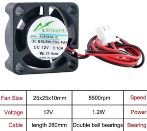 25x25x10mm Mini Axial Cooling Fan DC 12V Dual Ball Bearing 2Pin Replacement for ACP2510, 25mm Small Brushless Fan for Projector, Raspberry Pi, Atomizer Compact Equipment Heat Dissipation 25x25x10mm Mini Axial Cooling Fan DC 12V Dual Ball Bearing 2Pin Replacement for ACP2510, 25mm Small Brushless Fan for Projector, Raspberry Pi, Atomizer Compact Equipment Heat Dissipation