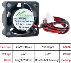 25x25x10mm Mini Axial Cooling Fan DC 24V Dual Ball Bearing 2Pin Replacement for ACP2510, 25mm Small Brushless Fan for Projector, Raspberry Pi, Atomizer Compact Equipment Heat Dissipation 25x25x10mm Mini Axial Cooling Fan DC 24V Dual Ball Bearing 2Pin Replacement for ACP2510, 25mm Small Brushless Fan for Projector, Raspberry Pi, Atomizer Compact Equipment Heat Dissipation