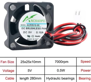 25x25x10mm Mini Axial Cooling Fan DC 5V Hydraulic Bearing 2Pin Replacement for ACP2510, 25mm Small Brushless Fan for Projector, Raspberry Pi, Atomizer Compact Equipment Heat Dissipation 25x25x10mm Mini Axial Cooling Fan DC 5V Hydraulic Bearing 2Pin Replacement for ACP2510, 25mm Small Brushless Fan for Projector, Raspberry Pi, Atomizer Compact Equipment Heat Dissipation