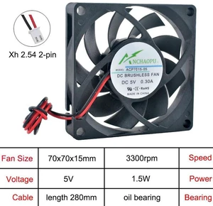 70x70x15mm Axial Cooling Fan DC 5V OilImpregnated Bearing 2Pin Replacement for ACP7015, 70mm Small Brushless Fan for Power Inverter, Router, HVAC System, Server Electronic Heat Dissipation Projects 70x70x15mm Axial Cooling Fan DC 5V OilImpregnated Bearing 2Pin Replacement for ACP7015, 70mm Small Brushless Fan for Power Inverter, Router, HVAC System, Server Electronic Heat Dissipation Projects