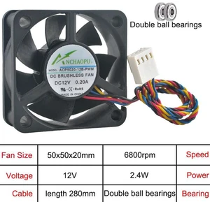 50mm 50x50x20mm PWM Cooling Fan ACP502012SPWM ACP502012BPWM ACP502024BPWM DC12V Dual Ball Bearing Axial Fan, 4Pin PWM Speed Control for Computer Case CPU, Inverter Replacement Cooling Fan 50mm 50x50x20mm PWM Cooling Fan ACP502012SPWM ACP502012BPWM ACP502024BPWM DC12V Dual Ball Bearing Axial Fan, 4Pin PWM Speed Control for Computer Case CPU, Inverter Replacement Cooling Fan
