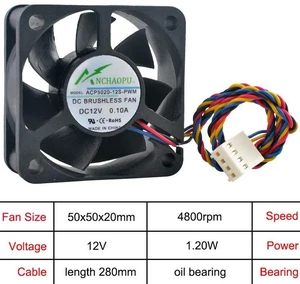 50mm 50x50x20mm 4Pin PWM Cooling Fan ACP502012SPWM ACP502012BPWM ACP502024BPWM DC12V Oil Bearing Axial Fan, PWM Speed Adjustable Replacement Fan for Computer Case CPU and Inverter Heat Dissipat 50mm 50x50x20mm 4Pin PWM Cooling Fan ACP502012SPWM ACP502012BPWM ACP502024BPWM DC12V Oil Bearing Axial Fan, PWM Speed Adjustable Replacement Fan for Computer Case CPU and Inverter Heat Dissipat