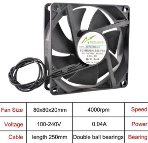 80x80x20mm EC Brushless Axial Cooling Fan, AC 110V240V Universal Input RackMount Ventilation Fan, HighSpeed 80mm Industrial Replacement Fan for Server Racks, Cabinet and Equipment Heat Dissipation 80x80x20mm EC Brushless Axial Cooling Fan, AC 110V240V Universal Input RackMount Ventilation Fan, HighSpeed 80mm Industrial Replacement Fan for Server Racks, Cabinet and Equipment Heat Dissipation