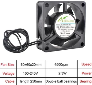 60mm 60x60x20mm EC Brushless Axial Cooling Fan, WideVoltage AC 110V240V RackMount Fan for Server Cabinet, Industrial Control Equipment Ventilation Heat Dissipation 60mm 60x60x20mm EC Brushless Axial Cooling Fan, WideVoltage AC 110V240V RackMount Fan for Server Cabinet, Industrial Control Equipment Ventilation Heat Dissipation