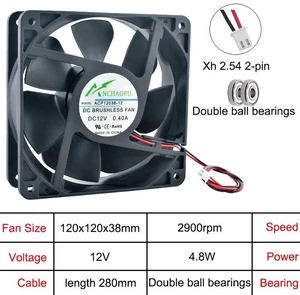 120mm 120x120x38mm DC 12V Dual Ball Bearing 2Pin Axial Cooling Fan Replacement for ACP12038, 12CM Fan for Chassis, Power Supply and Inverter Equipment Heat Dissipation 120mm 120x120x38mm DC 12V Dual Ball Bearing 2Pin Axial Cooling Fan Replacement for ACP12038, 12CM Fan for Chassis, Power Supply and Inverter Equipment Heat Dissipation