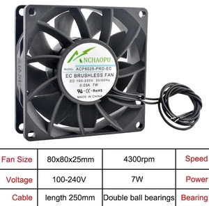 80x80x25mm HighPower EC Brushless Axial Cooling Fan, AC 110V240V Wide Voltage RackMounted Ventilation Fan for Server Rack, Cabinet, Industrial Chassis, Equipment Heat Dissipation System 80x80x25mm HighPower EC Brushless Axial Cooling Fan, AC 110V240V Wide Voltage RackMounted Ventilation Fan for Server Rack, Cabinet, Industrial Chassis, Equipment Heat Dissipation System