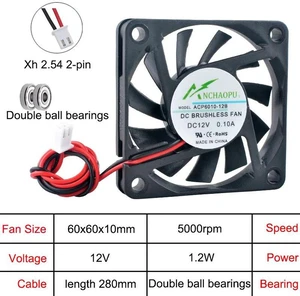 5 PCS ACP6010 UltraThin Axial Cooling Fan, 60×60×10mm 60mm DC 12V 2Pin DualBall Bearing Replacement Fan for Charger, Power Supply & Compact Electronic Equipment Cooling 5 PCS ACP6010 UltraThin Axial Cooling Fan, 60×60×10mm 60mm DC 12V 2Pin DualBall Bearing Replacement Fan for Charger, Power Supply & Compact Electronic Equipment Cooling