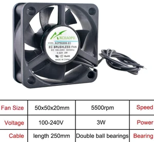 5020 EC Brushless Axial Cooling Fan, 50x50x20mm WideVoltage AC 110240V Fan, Universal 110V 120V 220V 240V Ventilation Fan for RackMount Cabinet & Industrial Equipment 5020 EC Brushless Axial Cooling Fan, 50x50x20mm WideVoltage AC 110240V Fan, Universal 110V 120V 220V 240V Ventilation Fan for RackMount Cabinet & Industrial Equipment
