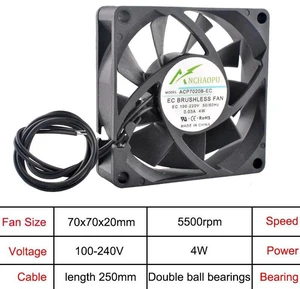 70x70x20mm EC Brushless Rack Mount Axial Cooling Fan, AC 110V240V Wide Voltage 7020 EC Fan for Server Rack, Cabinet, Industrial Chassis Ventilation & Heat Dissipation Replacement 70x70x20mm EC Brushless Rack Mount Axial Cooling Fan, AC 110V240V Wide Voltage 7020 EC Fan for Server Rack, Cabinet, Industrial Chassis Ventilation & Heat Dissipation Replacement