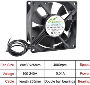 80x80x25mm EC Brushless RackMount Axial Cooling Fan, Wide AC 110V240V 8020 EC Fan for Server Racks, Electrical Cabinets, Industrial Chassis Ventilation Heat Dissipation Replacement 80x80x25mm EC Brushless RackMount Axial Cooling Fan, Wide AC 110V240V 8020 EC Fan for Server Racks, Electrical Cabinets, Industrial Chassis Ventilation Heat Dissipation Replacement