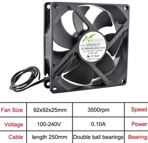 92x92x25mm EC Brushless RackMount Axial Cooling Fan, Wide AC 110V240V 9225 EC Fan for Server Racks, Electrical Cabinets, Industrial Chassis Ventilation and Heat Dissipation Replacement 92x92x25mm EC Brushless RackMount Axial Cooling Fan, Wide AC 110V240V 9225 EC Fan for Server Racks, Electrical Cabinets, Industrial Chassis Ventilation and Heat Dissipation Replacement