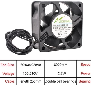 60x60x25mm EC Brushless RackMount Axial Cooling Fan, Wide AC 110V240V 6025 EC Fan for Server Racks, Electrical Cabinets, Industrial Chassis Ventilation and Heat Dissipation Replacement 60x60x25mm EC Brushless RackMount Axial Cooling Fan, Wide AC 110V240V 6025 EC Fan for Server Racks, Electrical Cabinets, Industrial Chassis Ventilation and Heat Dissipation Replacement