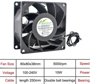 80x80x38mm EC Brushless Axial Cooling Fan, AC 110V240V Universal RackMount Ventilation Fan, HighSpeed Replacement Fan for Server Rack, Cabinet, Industrial Chassis Heat Dissipation Equipment 80x80x38mm EC Brushless Axial Cooling Fan, AC 110V240V Universal RackMount Ventilation Fan, HighSpeed Replacement Fan for Server Rack, Cabinet, Industrial Chassis Heat Dissipation Equipment
