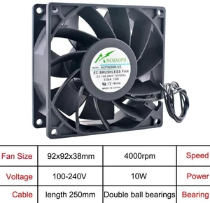 92x92x38mm EC Brushless Axial Cooling Fan, AC 110V240V Universal RackMount Ventilation Fan, Replacement Fan for Server Rack, Electrical Cabinet & Industrial Equipment Heat Dissipation 92x92x38mm EC Brushless Axial Cooling Fan, AC 110V240V Universal RackMount Ventilation Fan, Replacement Fan for Server Rack, Electrical Cabinet & Industrial Equipment Heat Dissipation