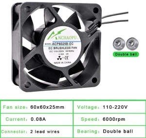 60x60x25mm EC Brushless Axial Cooling Fan, DoubleRow Ball Bearing, Universal AC 110V 120V 220V 240V 6025 Ventilation Fan, Replacement Cooling Fan for Server Rack, Network Cabinet & Industrial Equipme 60x60x25mm EC Brushless Axial Cooling Fan, DoubleRow Ball Bearing, Universal AC 110V 120V 220V 240V 6025 Ventilation Fan, Replacement Cooling Fan for Server Rack, Network Cabinet & Industrial Equipme