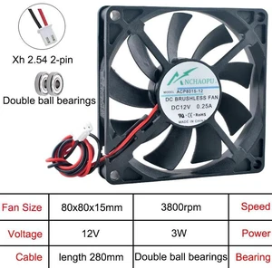 3Pcs ACP8015 80x80x15mm 80mm High Speed Axial Cooling Fan, DC 12V Dual Ball Bearing Replacement Fan for Power Supply, Industrial Automation Equipment Heat Dissipation 3Pcs ACP8015 80x80x15mm 80mm High Speed Axial Cooling Fan, DC 12V Dual Ball Bearing Replacement Fan for Power Supply, Industrial Automation Equipment Heat Dissipation
