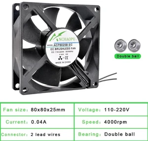 EC Brushless Cooling Fan 80x80x25mm, Dual Ball Bearing Universal AC 110V 120V 220V 240V Dual Row Axial Fan, High Speed Replacement Fan for Server Rack, Industrial Cabinet Heat Dissipation EC Brushless Cooling Fan 80x80x25mm, Dual Ball Bearing Universal AC 110V 120V 220V 240V Dual Row Axial Fan, High Speed Replacement Fan for Server Rack, Industrial Cabinet Heat Dissipation