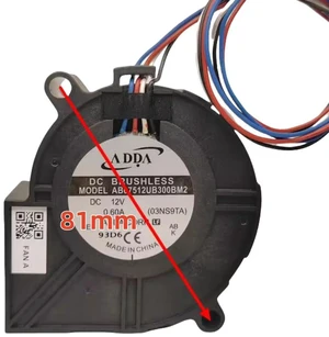 AB07512UB300BM2 7530 Turbine Blower Fan 75x75x30mm DC12V 0.60A 4-Wire PWM Brushless Centrifugal Cooling Fan, High Static Pressure Replacement Blower for PC and Server Heat Dissipation AB07512UB300BM2 7530 Turbine Blower Fan 75x75x30mm DC12V 0.60A 4-Wire PWM Brushless Centrifugal Cooling Fan, High Static Pressure Replacement Blower for PC and Server Heat Dissipation