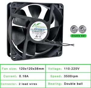 EC Brushless Cooling Fan, 12038 120x120x38mm 120mm Dual Ball Bearing, AC 110V 120V 220V 240V Universal Voltage Axial Fan Replacement for Server Rack, Industrial Cabinet, Chassis Ventilation EC Brushless Cooling Fan, 12038 120x120x38mm 120mm Dual Ball Bearing, AC 110V 120V 220V 240V Universal Voltage Axial Fan Replacement for Server Rack, Industrial Cabinet, Chassis Ventilation