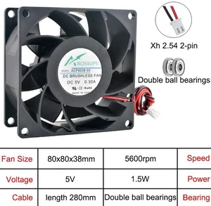 2 Units/Set High Speed 80x80x38mm DC Cooling Fan, 2-Pin Multi-Voltage DC5V Axial Fan Replacement for Server Converter Power Supply ACP8038, 8038 Compact Heat Dissipation Fan 2 Units/Set High Speed 80x80x38mm DC Cooling Fan, 2-Pin Multi-Voltage DC5V Axial Fan Replacement for Server Converter Power Supply ACP8038, 8038 Compact Heat Dissipation Fan