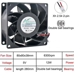 High Speed 80x80x38mm DC Cooling Fan, 2-Pin Multi-Voltage DC12V Axial Fan Replacement for Server Converter Power Supply ACP8038, 8038 Compact Heat Dissipation Fan High Speed 80x80x38mm DC Cooling Fan, 2-Pin Multi-Voltage DC12V Axial Fan Replacement for Server Converter Power Supply ACP8038, 8038 Compact Heat Dissipation Fan
