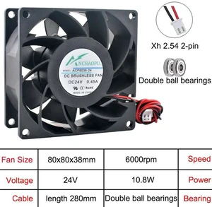 2 Units/Set High Speed 80x80x38mm DC Cooling Fan, 2-Pin Multi-Voltage DC24V Axial Fan Replacement for Server Converter Power Supply ACP8038, 8038 Compact Heat Dissipation Fan 2 Units/Set High Speed 80x80x38mm DC Cooling Fan, 2-Pin Multi-Voltage DC24V Axial Fan Replacement for Server Converter Power Supply ACP8038, 8038 Compact Heat Dissipation Fan