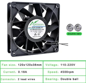 EC Brushless Cooling Fan, AC 110V 120V 220V 240V, Dual Row Ball Bearing, 120x120x38mm High Airflow Quiet Fan, Rack Mount Industrial Ventilation Fan for Cabinet Chassis Cooling Replacement EC Brushless Cooling Fan, AC 110V 120V 220V 240V, Dual Row Ball Bearing, 120x120x38mm High Airflow Quiet Fan, Rack Mount Industrial Ventilation Fan for Cabinet Chassis Cooling Replacement