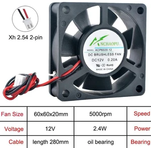 3 Pack 60x60x20mm 6020 Axial Cooling Fans ACP6020, DC12V 2-Pin Oil-Impregnated Bearing Replacement Fan for Frequency Inverters, Power Supplies, Industrial Equipment Internal Heat Dissipation 3 Pack 60x60x20mm 6020 Axial Cooling Fans ACP6020, DC12V 2-Pin Oil-Impregnated Bearing Replacement Fan for Frequency Inverters, Power Supplies, Industrial Equipment Internal Heat Dissipation