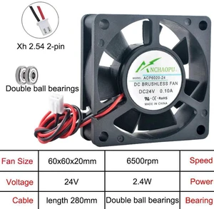 ACP6020 6020 60x60x20mm DC24V 2-Pin Dual Ball Bearing Axial Cooling Fan, 3 Pack 60mm Fan Replacement for Inverter, Power Supply, Industrial Equipment Heatsink Cooling System ACP6020 6020 60x60x20mm DC24V 2-Pin Dual Ball Bearing Axial Cooling Fan, 3 Pack 60mm Fan Replacement for Inverter, Power Supply, Industrial Equipment Heatsink Cooling System