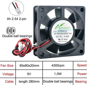 ACP6020 6020 60x60x20mm DC5V 2-Pin Dual Ball Bearing Axial Cooling Fan, 3 Pack 60mm Fan Replacement for Inverter, Power Supply, Industrial Equipment Heatsink Cooling System ACP6020 6020 60x60x20mm DC5V 2-Pin Dual Ball Bearing Axial Cooling Fan, 3 Pack 60mm Fan Replacement for Inverter, Power Supply, Industrial Equipment Heatsink Cooling System